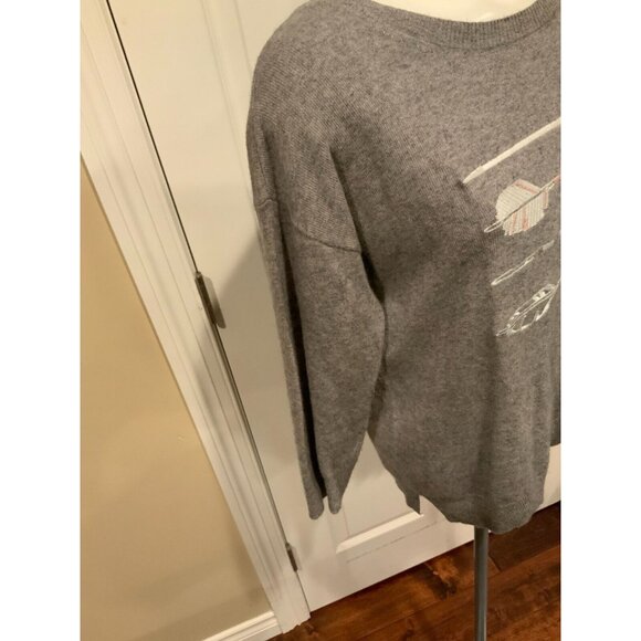 J. Crew Gray Wool Blend Crew Neck Sweater w/ Arrow Embroidery, Size Medium - Picture 4 of 6